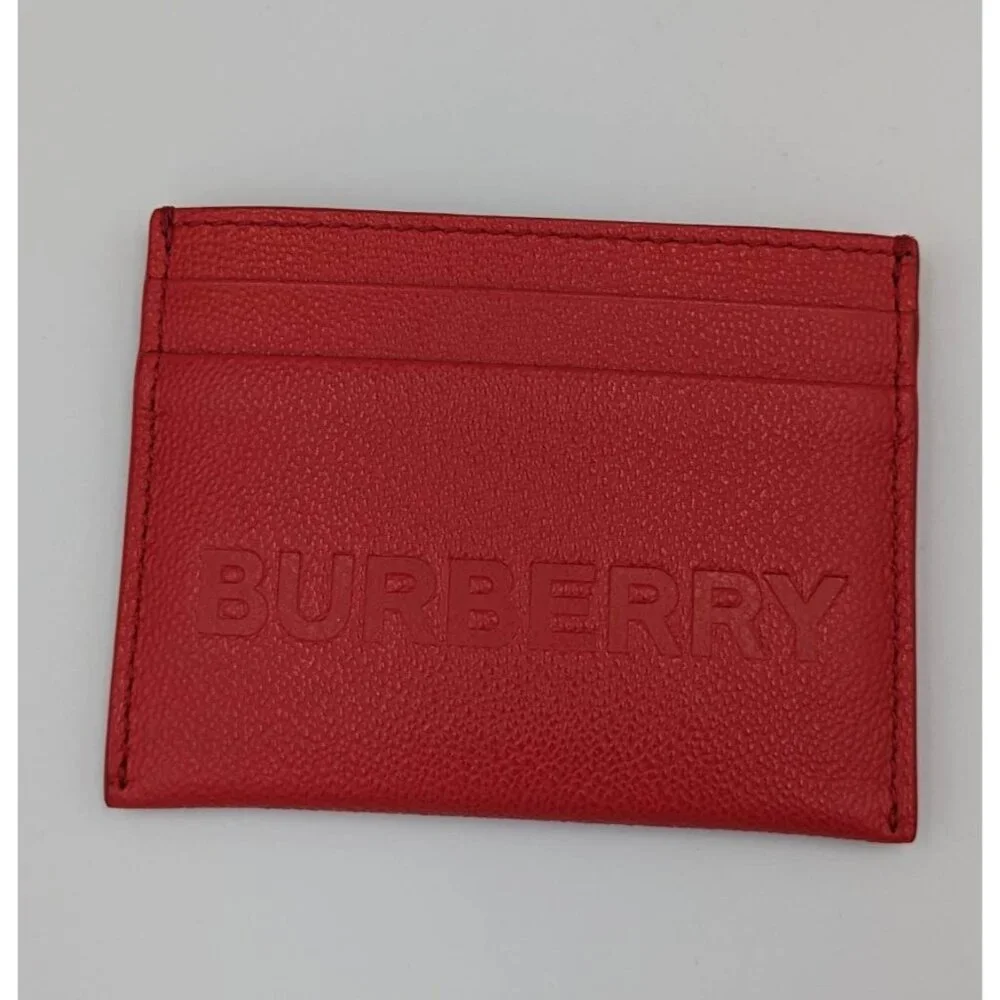 Burberry Sandon Embossed Logo Smooth Leather Card Case Wallet Red - Picture 2 of 9